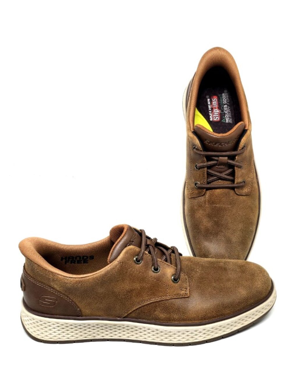 Skechers Slip Ins Burkett Lonzo Camel Leather Lace Up Shoes Men's Size 9.5